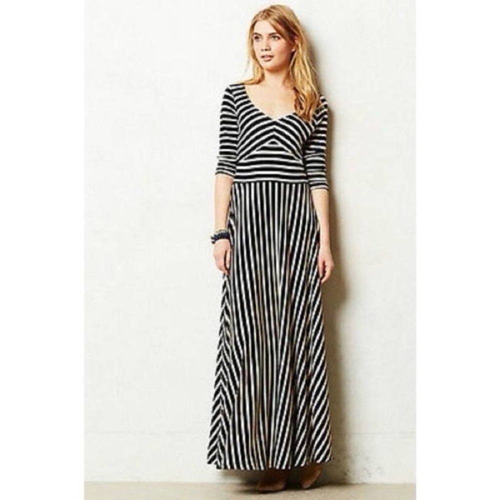 Anthropologie Puella Maxi dress ivory and black long sleeves A-line